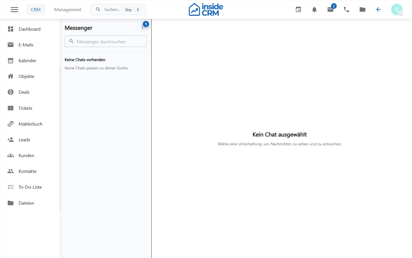 Messenger mit Unterhaltungen und Nachrichtenbereich