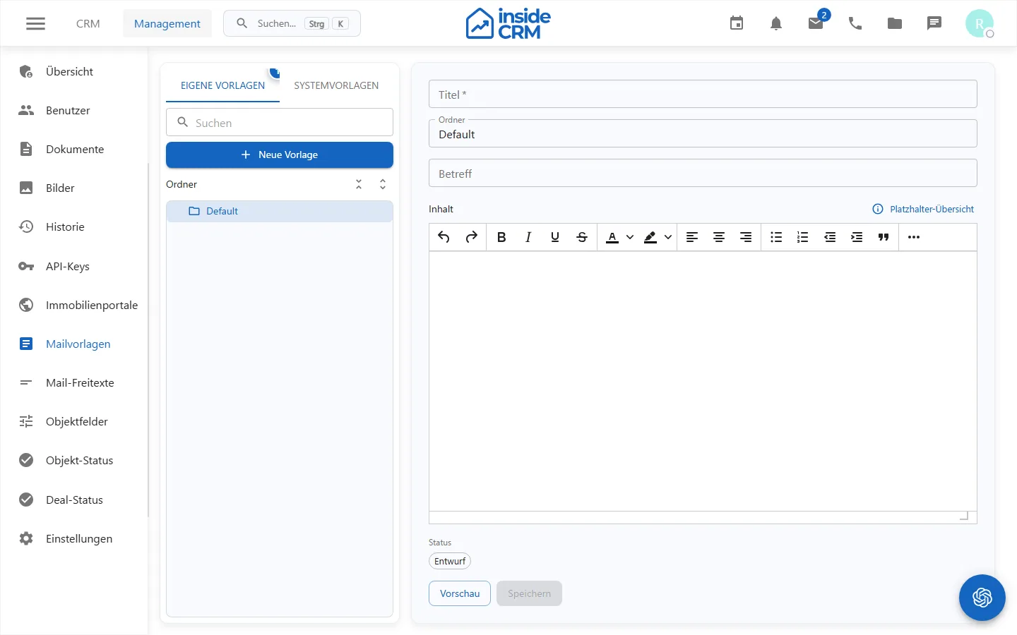 Administration der E-Mail-Vorlagen