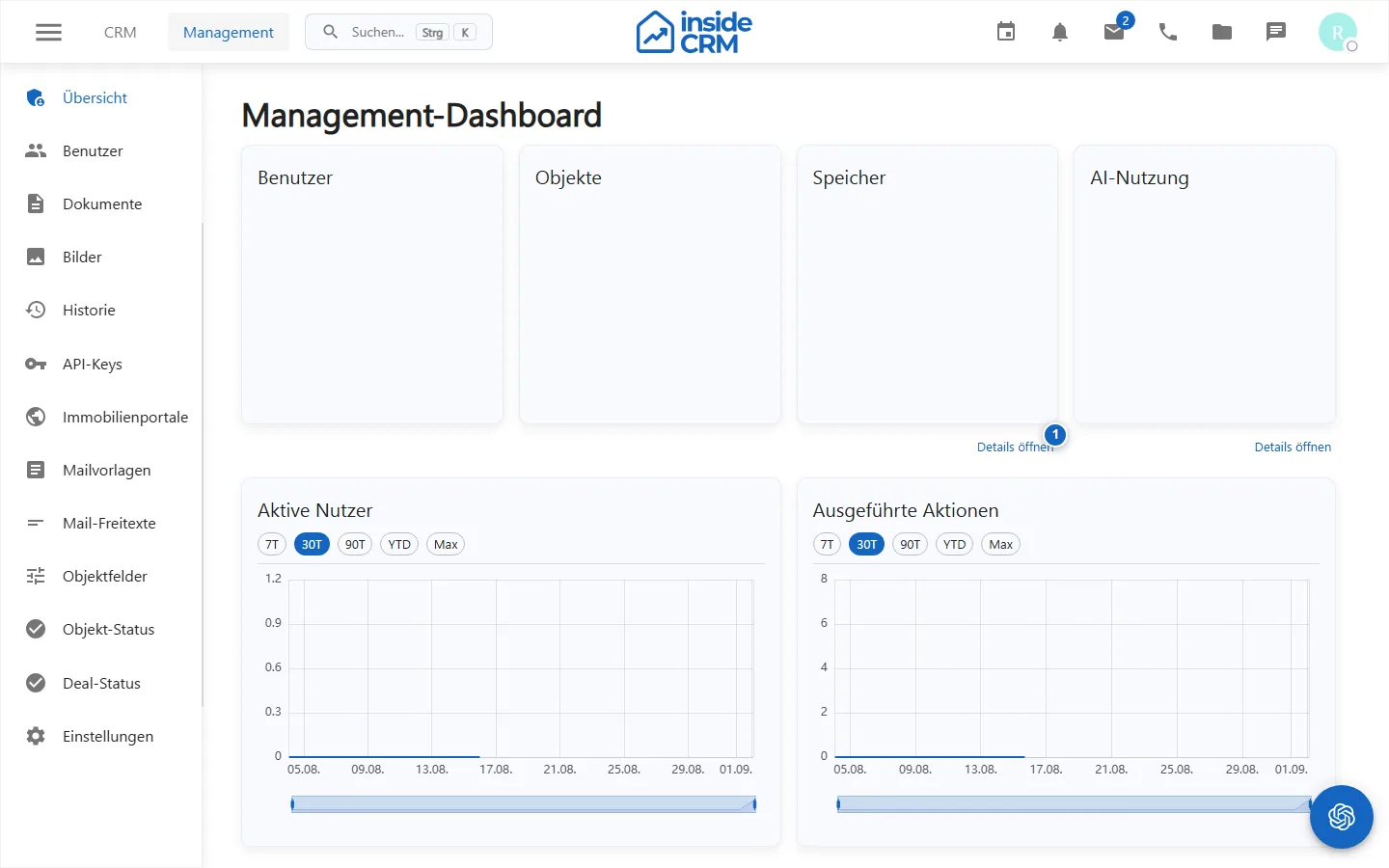 Übersicht der insideCRM-Administration