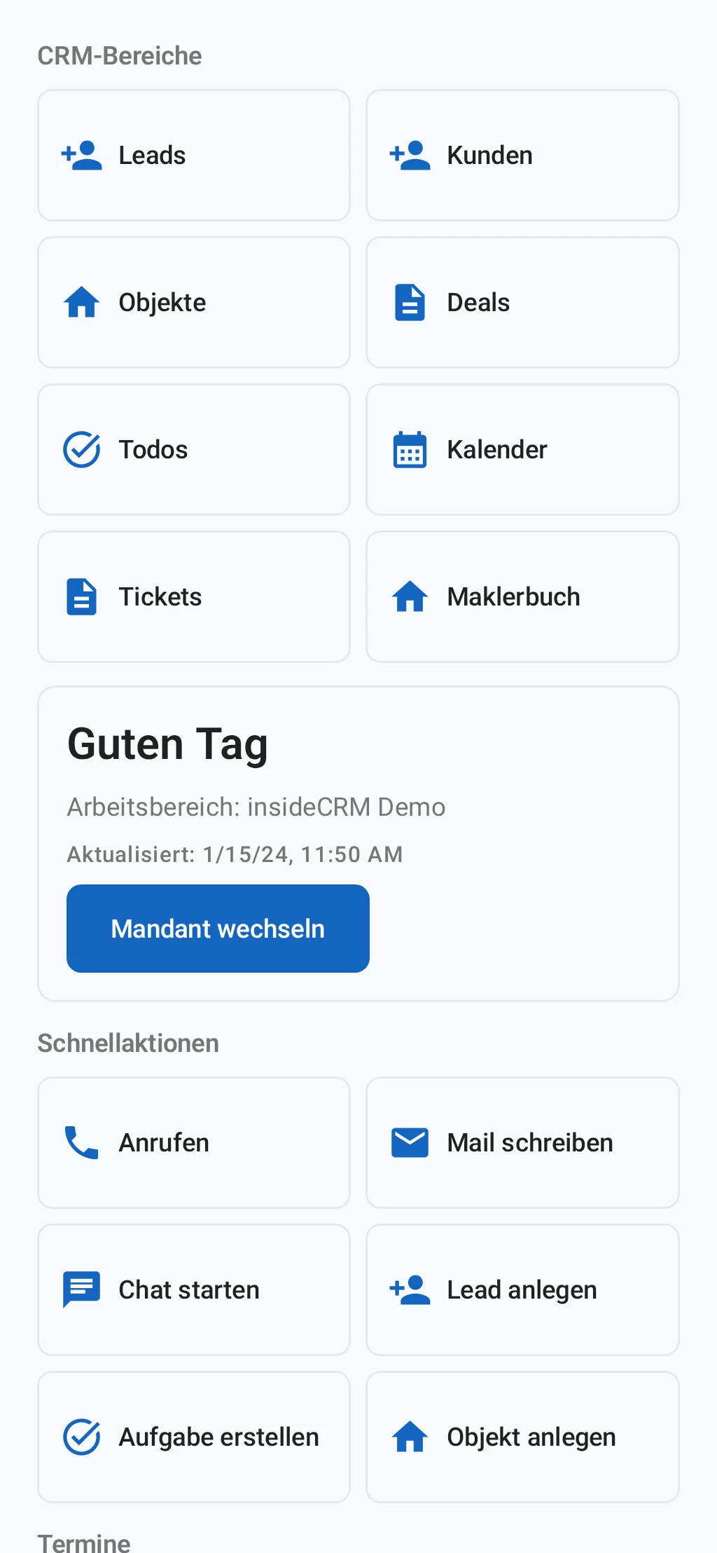 Native Heute-Ansicht mit den Prioritäten des Arbeitstags