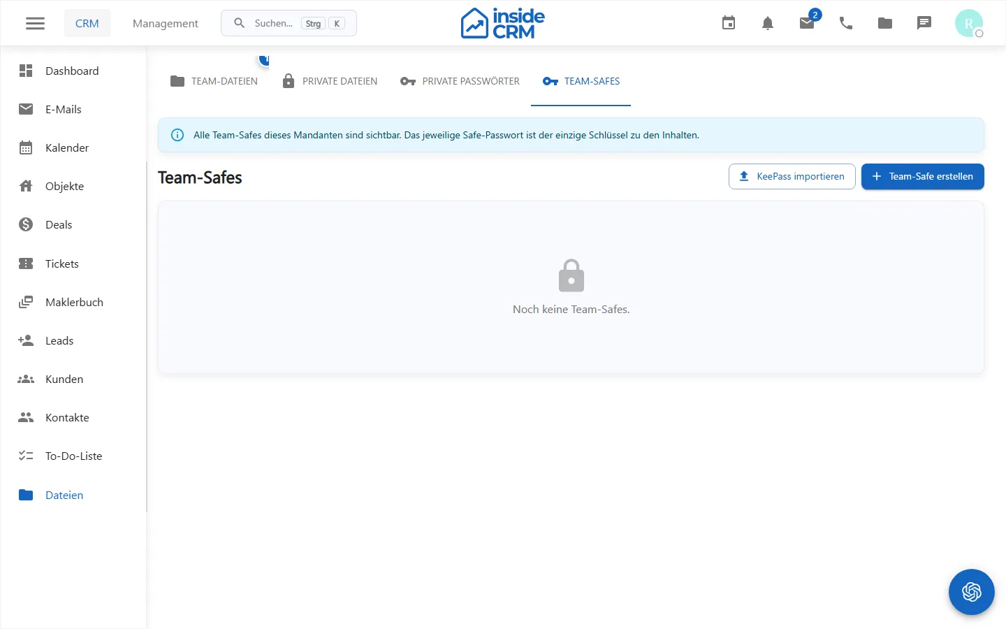 Passwortsafe mit Einträgen und sicheren Aktionen