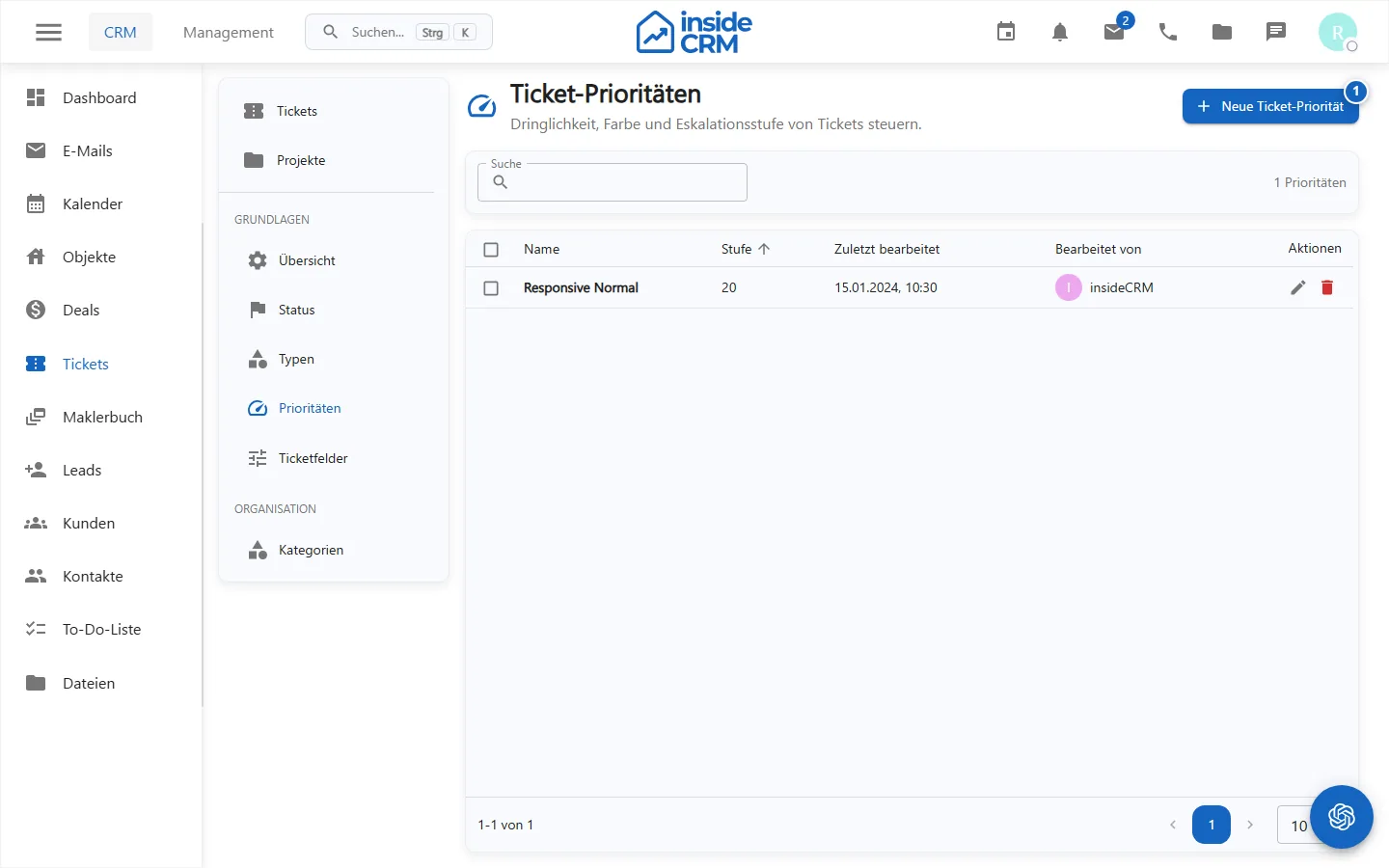 Verwaltung der Ticketprioritäten