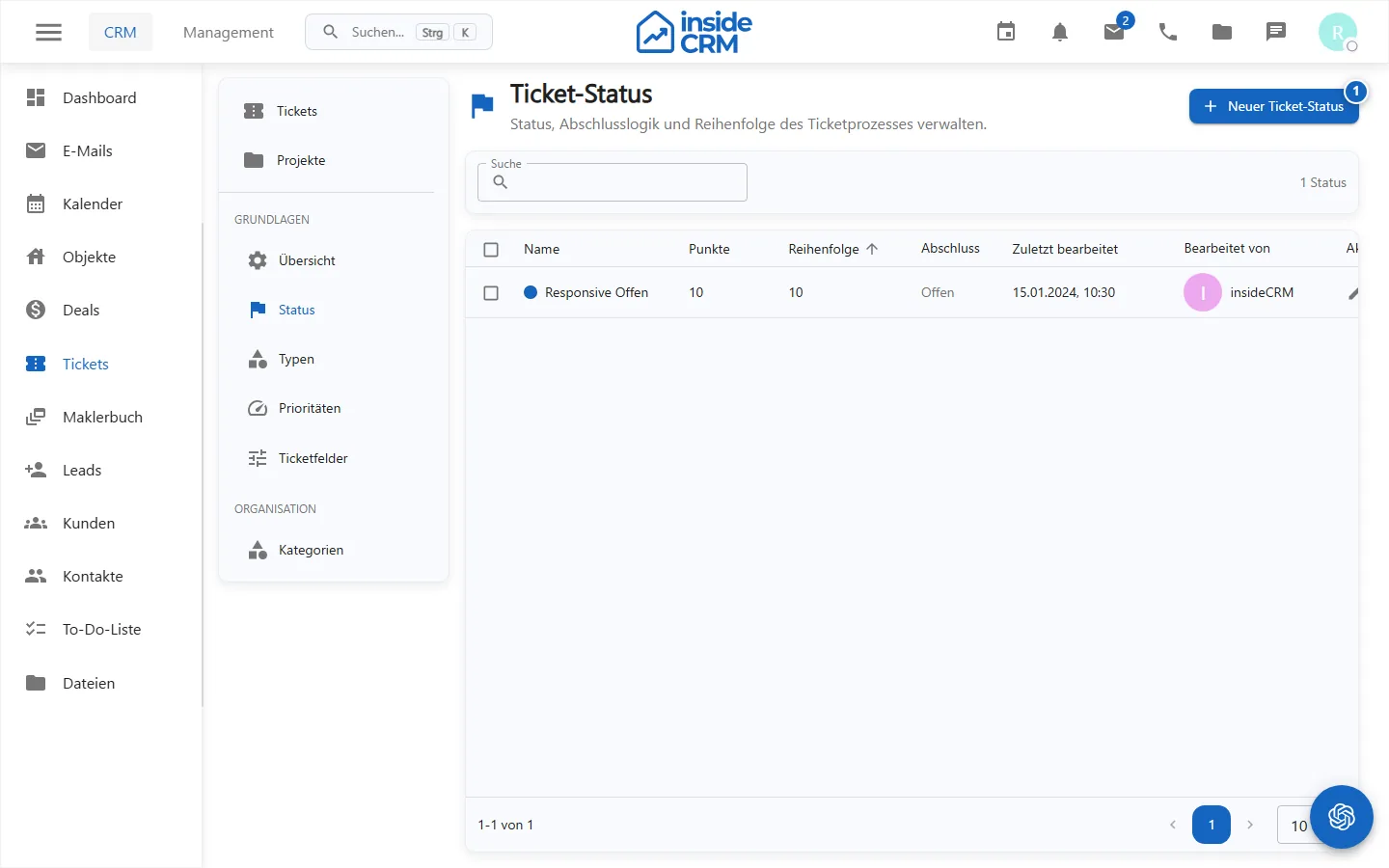 Verwaltung der Ticketstatus